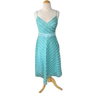 Y2K Betsey Johnson Ribbon Chevron A-Line Dress Black Label Aqua Green Sz 8 FLAW